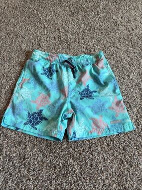 Ingear Aqua Swim Shorts with Navy & Coral Turtle Print